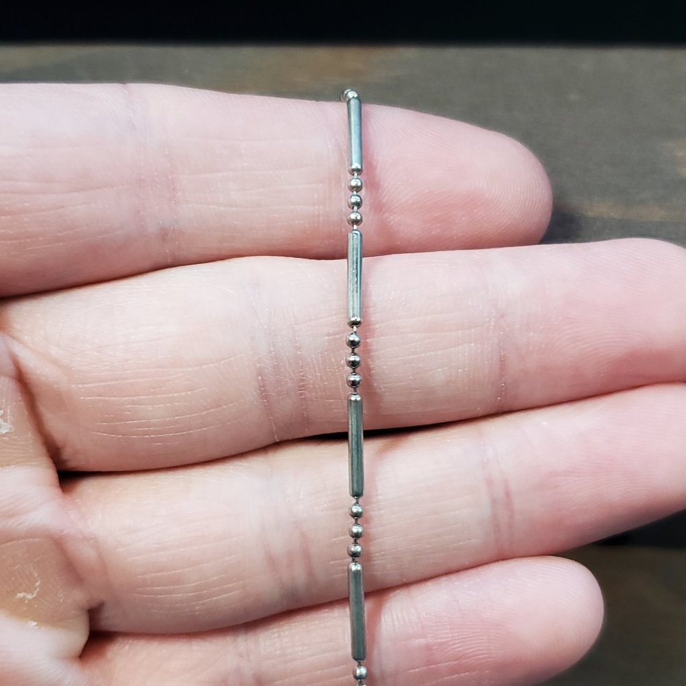 9 Inch Sterling Silver Rustic Line And Dot Pattern Ankle Bracelet
